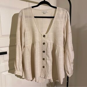 Deep V Loose Button-Front Blouse